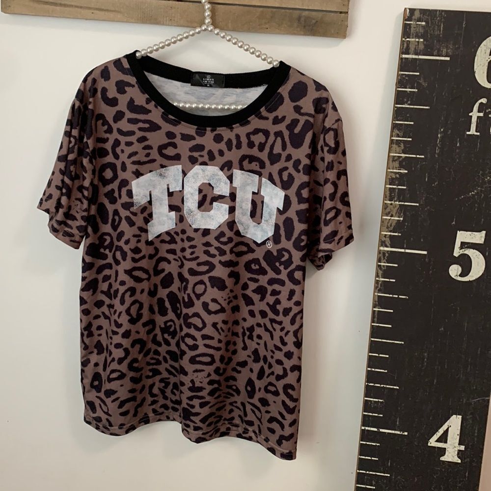 TCU Horned Frogs Womens XL Gameday Couture Leopard Print T Shirt College Tee